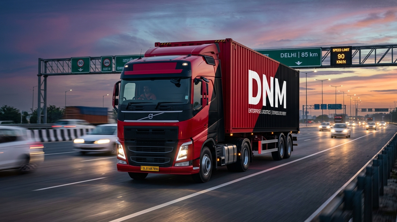 DNM-branded highway truck illustration